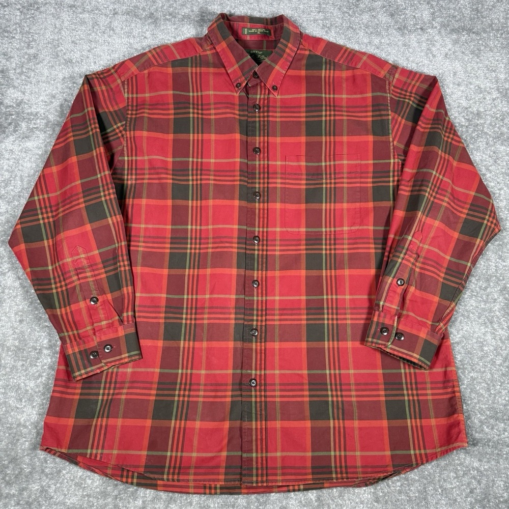 Vintage Orvis Shirt Men's XL Red Plaid Long Sleeve Button Up Hong‎ Kong